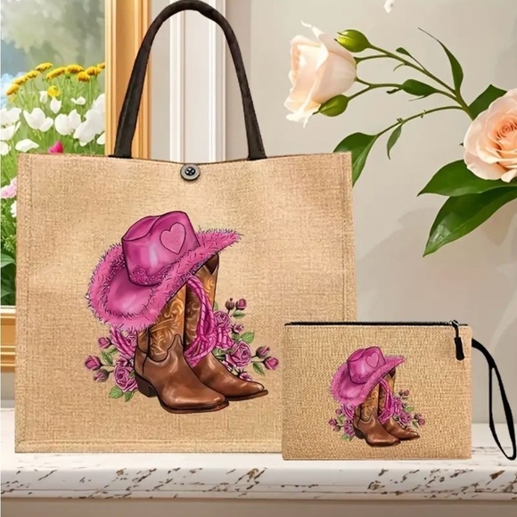 Pink Cowboy Boots & Hat Tote Bag NWT - Picture 9 of 10